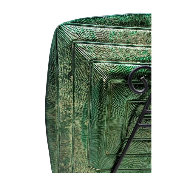 Vintage Mid Century Decorative Reverse Painted Metallic Gold/Green Plate - Picture 5 of 11